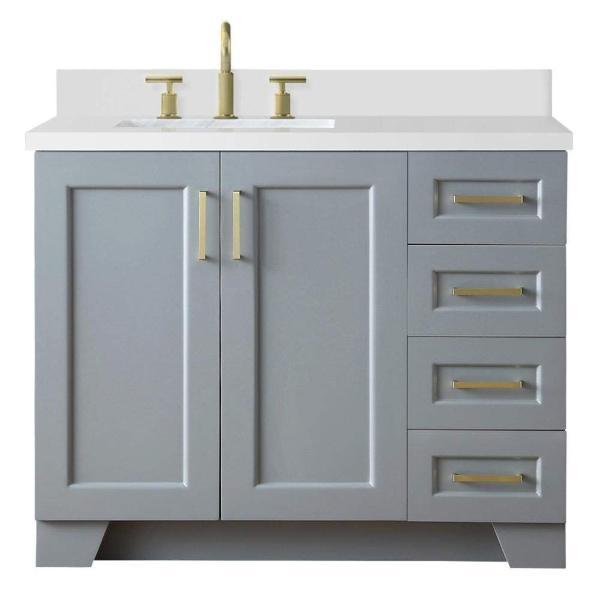 Ariel taylor 43 in. left offset rectangle sink vanity with white quartz  countertop in midnight blue