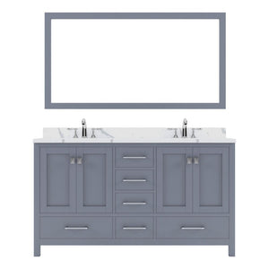 Details of the Virtu USA Caroline Avenue 60" Double Bath Vanity in Gray with Calacatta Quartz Top and Round Sinks with Polished Chrome Faucets with Matching Mirror | GD-50060-CCRO-GR-002