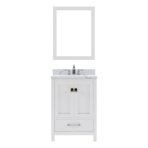 Details of the Virtu USA Caroline Avenue 24" Single Bath Vanity in Grayt with Calacatta Quartz Top and Round Sink with Brushed Nickel Faucet with Matching Mirror | GS-50024-CCRO-GR-001