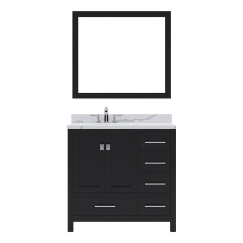 Image of Details of the Virtu USA Caroline Avenue 36" Single Bath Vanity in Espresso with Calacatta Quartz Top and Square Sink with Matching Mirror | GS-50036-CCSQ-ES