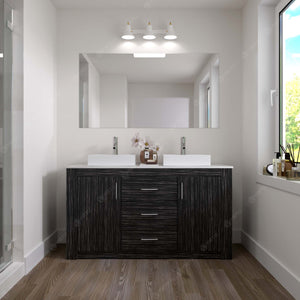 Virtu USA Tavian 60" Double Vanity in Midnight Oak w/ White Stone Top and Sinks