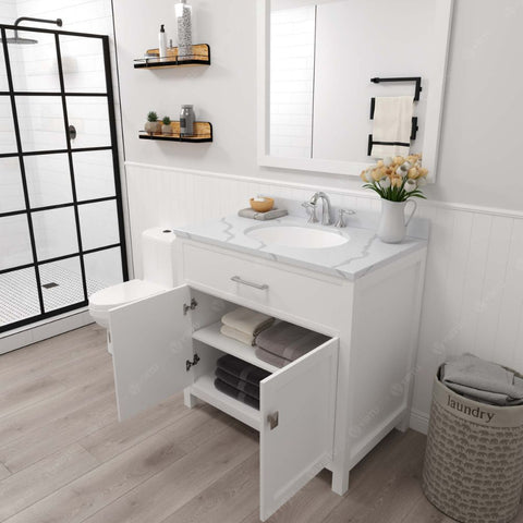 Image of Soft-closing door hinges and drawer glides provide added luxury, safety, and longevity. Each Caroline vanity is handcrafted with a 2" solid wood birch frame built to last a lifetime.