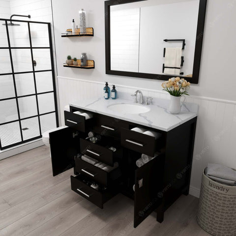 Image of Soft-closing door hinges and drawer glides provide added luxury, safety, and longevity. Each Caroline vanity is handcrafted with a 2" solid wood birch frame built to last a lifetime.