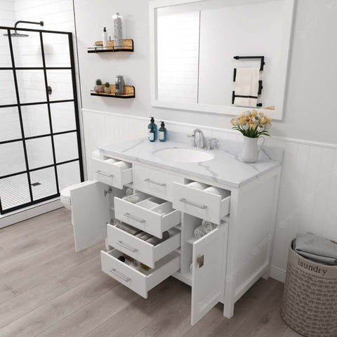 Image of Soft-closing door hinges and drawer glides provide added luxury, safety, and longevity. Each Caroline vanity is handcrafted with a 2" solid wood birch frame built to last a lifetime.