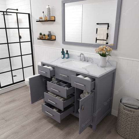 Image of Soft-closing door hinges and drawer glides provide added luxury, safety, and longevity. Each Caroline vanity is handcrafted with a 2" solid wood birch frame built to last a lifetime.