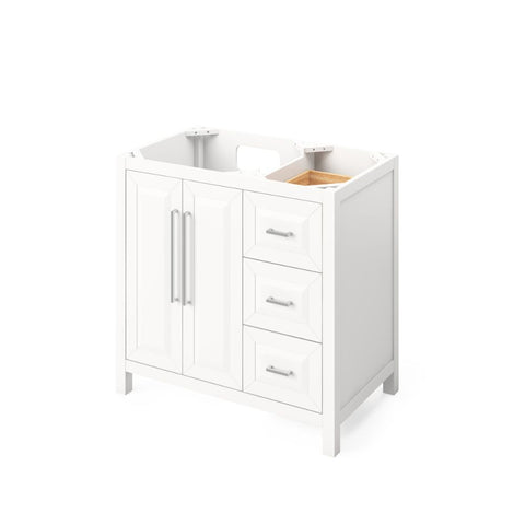 Image of Choice of tops ensures unique look Storage provided by three offset drawers, dovetail rollout drawer and adjustable shelf Square pulls included Full-extension concealed soft-close undermount slides and hinges