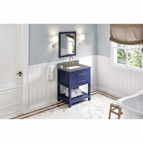 Image of Escape to the seaside with the Wavecrest vanity. Crisp, clean edges and a slatted bottom shelf evoke a coastal calm feeling. 