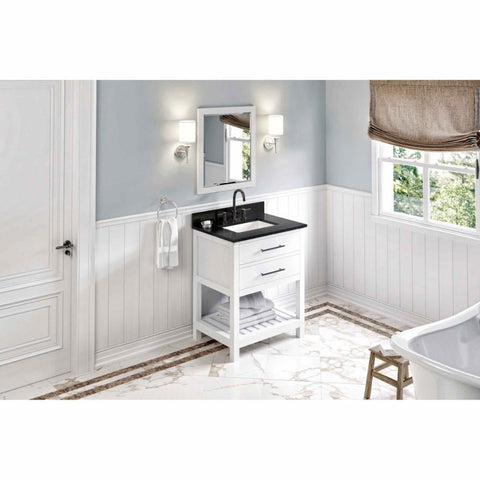 Image of Escape to the seaside with the Wavecrest vanity. Crisp, clean edges and a slatted bottom shelf evoke a coastal calm feeling.