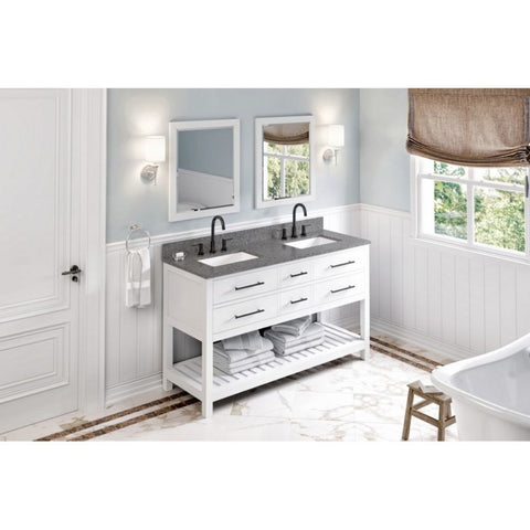 Image of Escape to the seaside with the Wavecrest vanity. Crisp, clean edges and a slatted bottom shelf evoke a coastal calm feeling. 