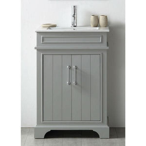 24" WOOD SINK VANITY WITH CERAMIC TOP-NO FAUCET IN COOL GREY WH7724-CG