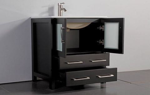 Image of 30" ESPRESSO SOLID WOOD SINK VANITY WITH MIRROR WA7930E