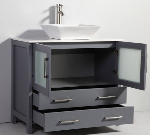 Image of 36" DARK GREY SOLID WOOD SINK VANITY WITH MIRROR WA7836DG