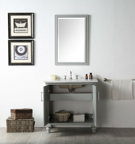 Image of 36" WOOD SINK VANITY WITH QUARTZ TOP-NO FAUCET IN COOL GREY WH7536-CG