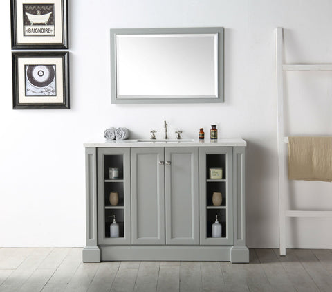 Image of 48" WOOD SINK VANITY WITH QUARTZ TOP-NO FAUCET IN COOL GREY WH7248-CG