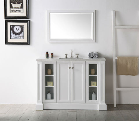 Image of 48" WOOD SINK VANITY WITH QUARTZ TOP-NO FAUCET IN WHITE WH7248-W