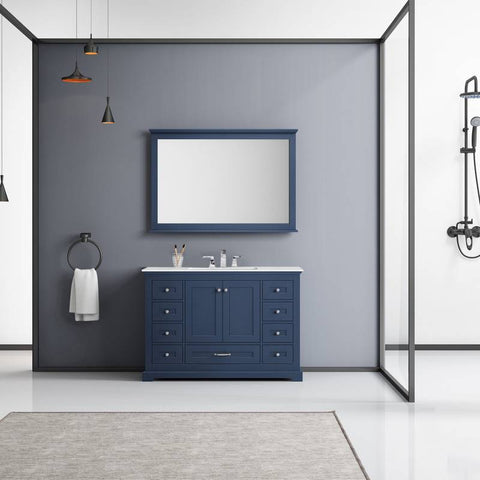 Image of Dukes Modern Navy Blue 48" Single Vanity with Quartz Top, With Faucet and Mirror