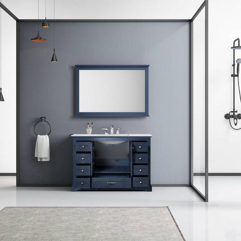 Image of Dukes Modern Navy Blue 48" Single Vanity with Quartz Top, With Faucet and Mirror