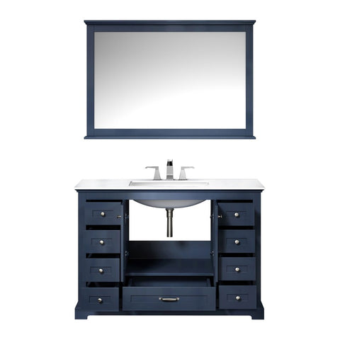 Image of Dukes Modern Navy Blue 48" Single Vanity with Quartz Top, With Faucet and Mirror