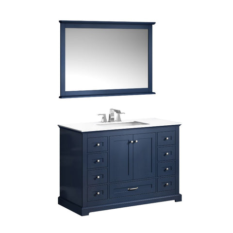 Image of Dukes Modern Navy Blue 48" Single Vanity with Quartz Top, With Faucet and Mirror