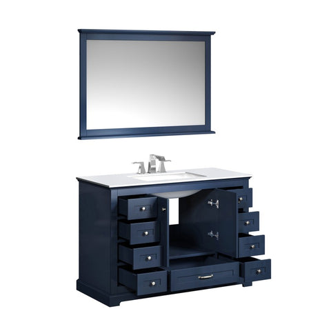 Image of Dukes Modern Navy Blue 48" Single Vanity with Quartz Top, With Faucet and Mirror