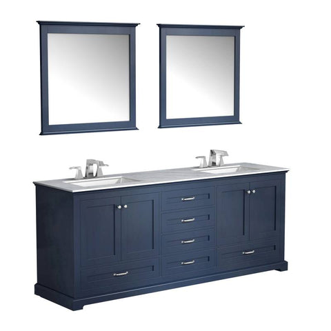 Image of Lexora Dukes Transitional Navy Blue 80" Double Vanity Set | LD342280DEDSM30F