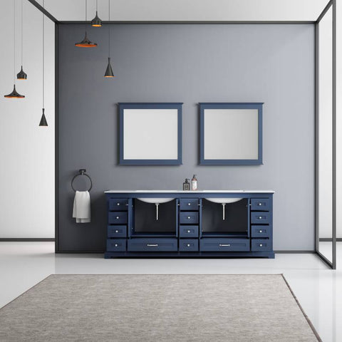 Image of Lexora Dukes Transitional Navy Blue 84" Double Vanity, with 34" Mirror | LD342284DEDSM34