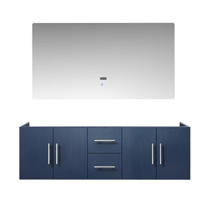 Lexora Geneva Transitional Navy Blue 60" Double Sink Vanity with 60" Led Mirror, no Top | LG192260DE00LM60