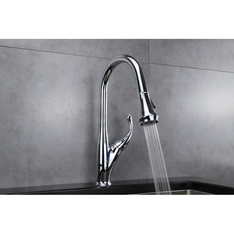 Image of Lexora Garbatella Brass Kitchen Faucet w/ Pull Out Sprayer - Chrome | LKFS9011CH