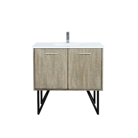 Image of Lexora Lancy Modern Rustic Acacia 36" Square Sink Bathroom Vanity w/ White Quartz Top and Monte Chrome Faucet | LLC36SKSOS000FCH