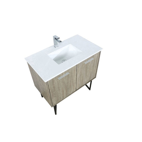 Image of Lexora Lancy Modern Rustic Acacia 36" Square Sink Bathroom Vanity w/ White Quartz Top and Monte Chrome Faucet | LLC36SKSOS000FCH