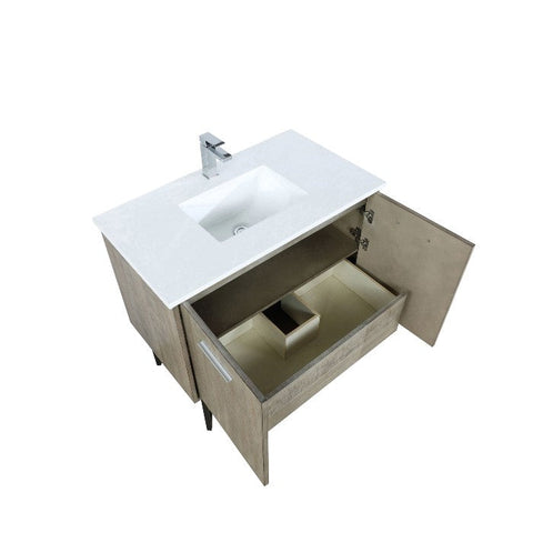 Image of Lexora Lancy Modern Rustic Acacia 36" Square Sink Bathroom Vanity w/ White Quartz Top and Monte Chrome Faucet | LLC36SKSOS000FCH