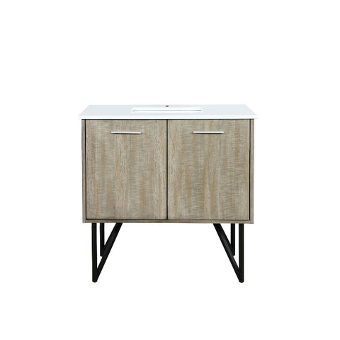 Image of Lexora Lancy Modern Rustic Acacia 36" Square Sink Bathroom Vanity w/ White Quartz Top | LLC36SKSOS000