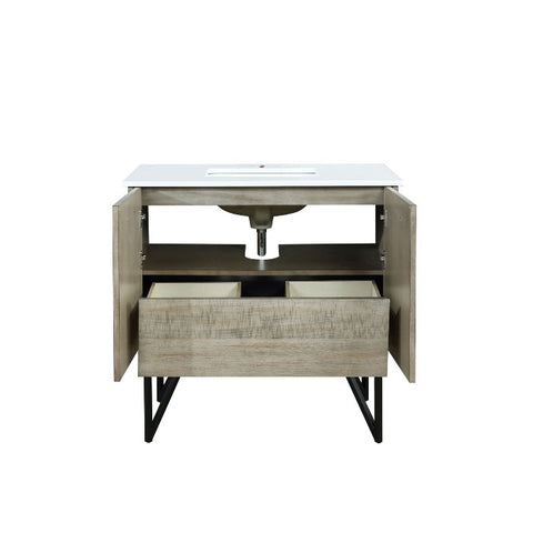 Image of Lexora Lancy Modern Rustic Acacia 36" Square Sink Bathroom Vanity w/ White Quartz Top | LLC36SKSOS000