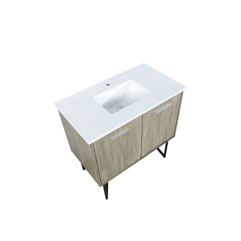 Image of Lexora Lancy Modern Rustic Acacia 36" Square Sink Bathroom Vanity w/ White Quartz Top | LLC36SKSOS000