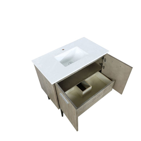 Image of Lexora Lancy Modern Rustic Acacia 36" Square Sink Bathroom Vanity w/ White Quartz Top | LLC36SKSOS000