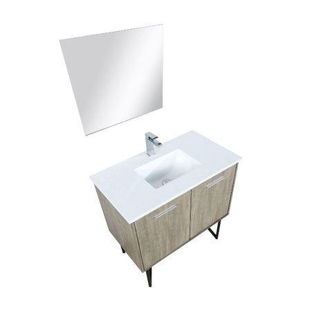 Image of Lexora Lancy Modern 36" Rustic Acacia Square Sink Bathroom Vanity Set w/ Labaro Brushed Nickel Faucet | LLC36SKSOSM28FBN