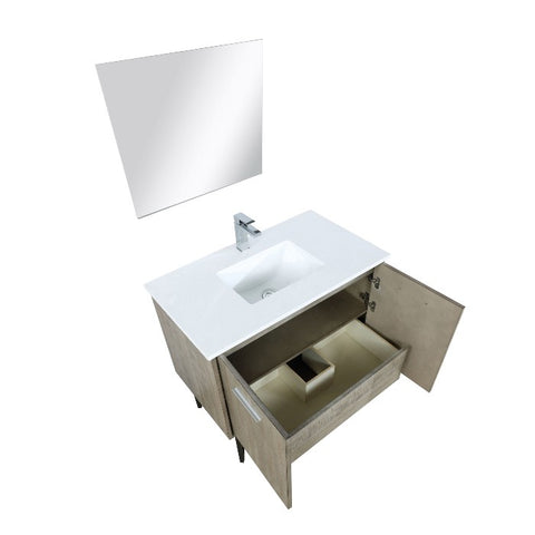 Image of Lexora Lancy Modern 36" Rustic Acacia Square Sink Bathroom Vanity Set w/ Labaro Brushed Nickel Faucet | LLC36SKSOSM28FBN