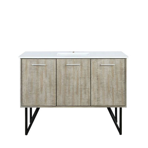 Image of Lexora Lancy Modern Rustic Acacia 48" Square Sink Bathroom Vanity w/ White Quartz Top | LLC48SKSOS000