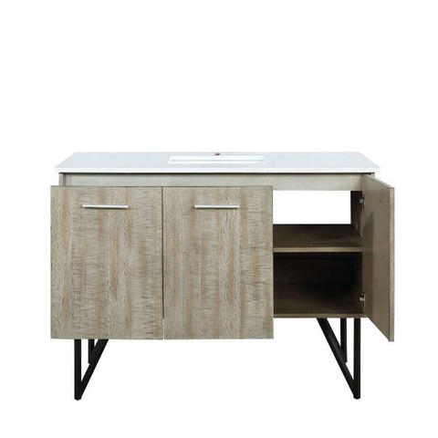 Image of Lexora Lancy Modern Rustic Acacia 48" Square Sink Bathroom Vanity w/ White Quartz Top | LLC48SKSOS000