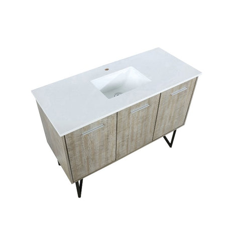 Image of Lexora Lancy Modern Rustic Acacia 48" Square Sink Bathroom Vanity w/ White Quartz Top | LLC48SKSOS000