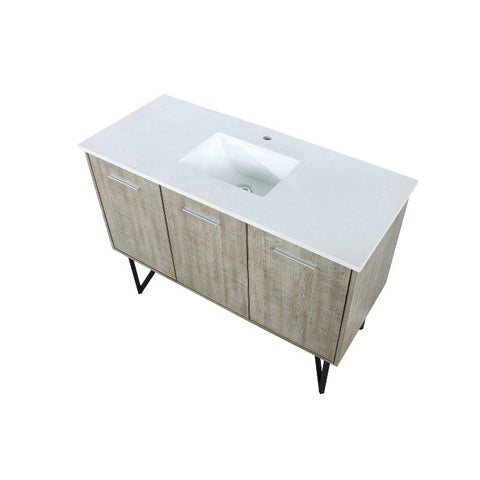 Image of Lexora Lancy Modern Rustic Acacia 48" Square Sink Bathroom Vanity w/ White Quartz Top | LLC48SKSOS000