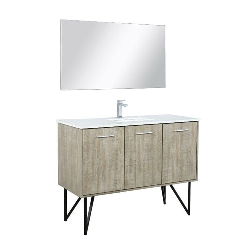 Image of Lexora Lancy Modern 48" Rustic Acacia Square Sink Bathroom Vanity Set w/ Balzani Gun Metal Faucet | LLC48SKSOSM43FGM