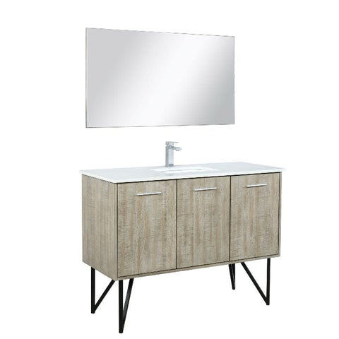 Image of Lexora Lancy Modern 48" Rustic Acacia Square Sink Bathroom Vanity Set w/ Monte Chrome Faucet | LLC48SKSOSM43FCH