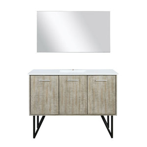 Lexora Lancy Modern 48" Rustic Acacia Bathroom Vanity w/ White Quartz Top, and 43" Frameless Mirror | LLC48SKSOSM43