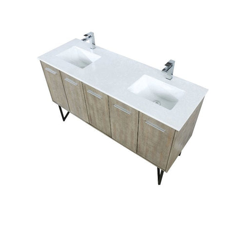 Image of Lexora Lancy Modern Rustic Acacia 60" Double Square Sink Bathroom Vanity w/ White Quartz Top and Monte Chrome Faucet | LLC60DKSOS000FCH