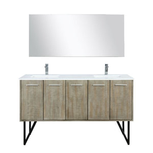 Lexora Lancy Modern 60" Rustic Acacia Square Sink Bathroom Vanity Set w/ Labaro Brushed Nickel Faucet | LLC60DKSOSM55FBN