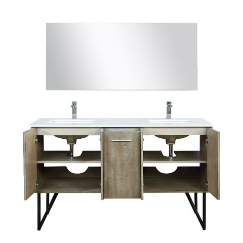 Image of Lexora Lancy Modern 60" Rustic Acacia Square Sink Bathroom Vanity Set w/ Labaro Brushed Nickel Faucet | LLC60DKSOSM55FBN