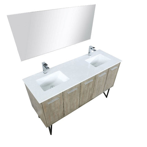 Image of Lexora Lancy Modern 60" Rustic Acacia Square Sink Bathroom Vanity Set w/ Labaro Rose Gold Faucet | LLC60DKSOSM55FRG