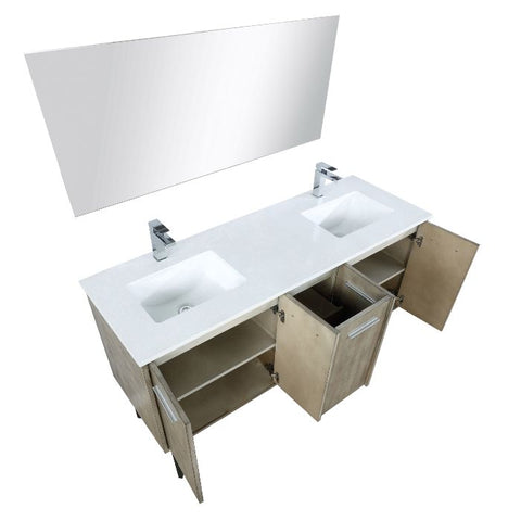 Image of Lexora Lancy Modern 60" Rustic Acacia Square Sink Bathroom Vanity Set w/ Labaro Rose Gold Faucet | LLC60DKSOSM55FRG