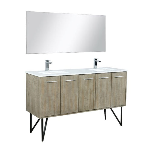 Image of Lexora Lancy Modern 60" Rustic Acacia Square Sink Bathroom Vanity Set w/ Labaro Rose Gold Faucet | LLC60DKSOSM55FRG